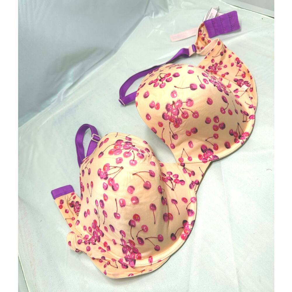 Victoria's Secret Unlined Underwire Demi Bra  w/ Cherry Print Pink Size 38DD NWT
